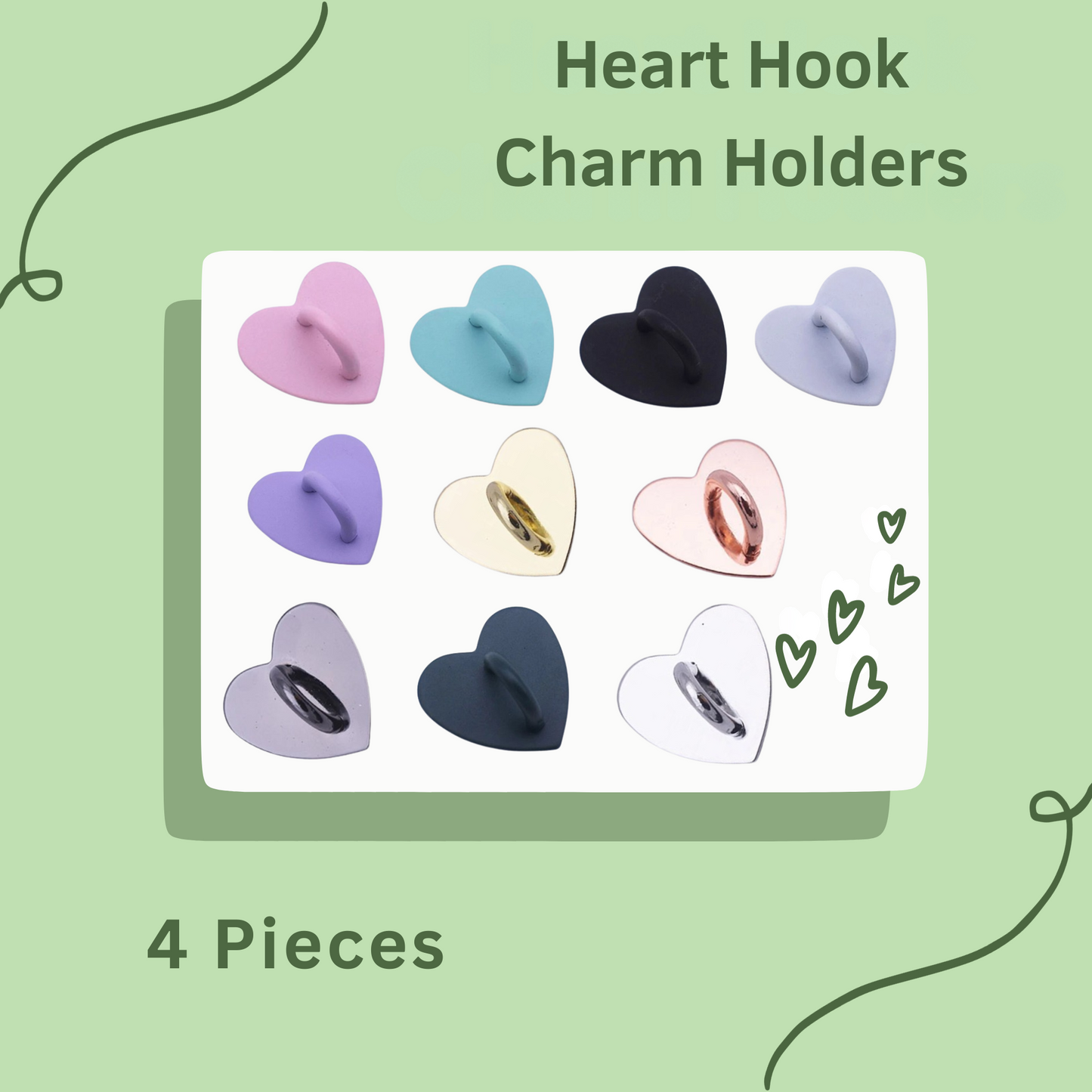 4pc Metal Heart Charm Holder